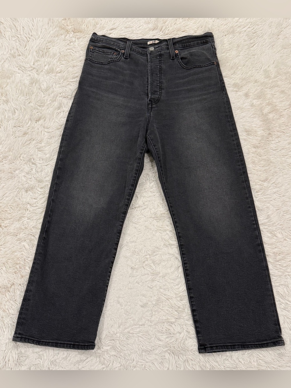Levi’s Ribcage Straight Ankle Jeans Women’s 31 Faded Black Charcoal Gray Stretch